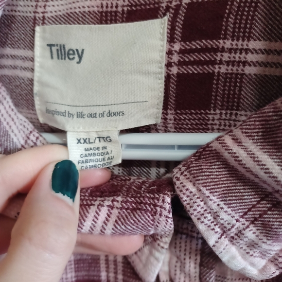 Tilley Womens XXL Burgundy, Pink And White Plaid Shirt Workwear Grunge Y2K - Picture 4 of 15